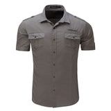 High quality Mens Cargo Shirt Men Casual Shirt Solid Short Sleeve Shirts Work Shirt with Wash Standard US Size 100% Cotton