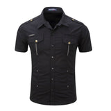High quality Mens Cargo Shirt Men Casual Shirt Solid Short Sleeve Shirts Work Shirt with Wash Standard US Size 100% Cotton