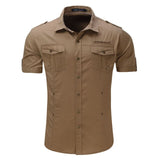 High quality Mens Cargo Shirt Men Casual Shirt Solid Short Sleeve Shirts Work Shirt with Wash Standard US Size 100% Cotton