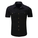 High quality Mens Cargo Shirt Men Casual Shirt Solid Short Sleeve Shirts Work Shirt with Wash Standard US Size 100% Cotton