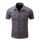 High quality Mens Cargo Shirt Men Casual Shirt Solid Short Sleeve Shirts Work Shirt with Wash Standard US Size 100% Cotton