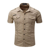 High quality Mens Cargo Shirt Men Casual Shirt Solid Short Sleeve Shirts Work Shirt with Wash Standard US Size 100% Cotton