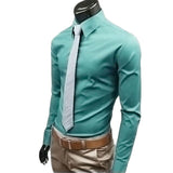 New Men Long Sleeve Shirt Cotton Social Solid Business Slim Fit Turndown Collar Shirts Clothing SCI88