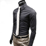 New Men Long Sleeve Shirt Cotton Social Solid Business Slim Fit Turndown Collar Shirts Clothing SCI88