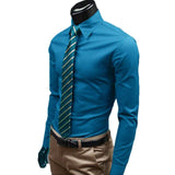 New Men Long Sleeve Shirt Cotton Social Solid Business Slim Fit Turndown Collar Shirts Clothing SCI88