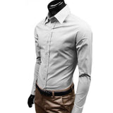 New Men Long Sleeve Shirt Cotton Social Solid Business Slim Fit Turndown Collar Shirts Clothing SCI88