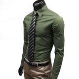 New Men Long Sleeve Shirt Cotton Social Solid Business Slim Fit Turndown Collar Shirts Clothing SCI88