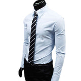 New Men Long Sleeve Shirt Cotton Social Solid Business Slim Fit Turndown Collar Shirts Clothing SCI88