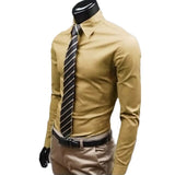 New Men Long Sleeve Shirt Cotton Social Solid Business Slim Fit Turndown Collar Shirts Clothing SCI88