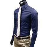 New Men Long Sleeve Shirt Cotton Social Solid Business Slim Fit Turndown Collar Shirts Clothing SCI88