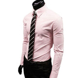 New Men Long Sleeve Shirt Cotton Social Solid Business Slim Fit Turndown Collar Shirts Clothing SCI88