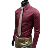 New Men Long Sleeve Shirt Cotton Social Solid Business Slim Fit Turndown Collar Shirts Clothing SCI88