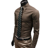 New Men Long Sleeve Shirt Cotton Social Solid Business Slim Fit Turndown Collar Shirts Clothing SCI88