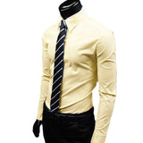 New Men Long Sleeve Shirt Cotton Social Solid Business Slim Fit Turndown Collar Shirts Clothing SCI88