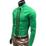 New Men Long Sleeve Shirt Cotton Social Solid Business Slim Fit Turndown Collar Shirts Clothing SCI88