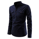 Explosive Style Men's Four Seasons Slim Long-Sleeved Pullover Stand-Up Collar Tooling Multi-Pocket Long-Sleeved Shirt Pure Cotto