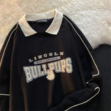 Vintage Polo Collar Oversized Hoodies Women Korean Trendy Autumn Letter Print Sweatshirt Loose Harajuku Top Long Sleeve