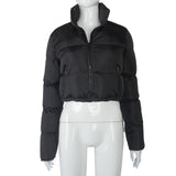 Sisterlinda Faux PU Leather Y2K Bubble Puffer Winter Warm Jacket Women Coats Long Sleeve Outerwear Zipper Casual Slim