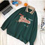 Vintage Polo Collar Oversized Hoodies Women Korean Trendy Autumn Letter Print Sweatshirt Loose Harajuku Top Long Sleeve
