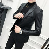 Brand clothing Fashion Men's High quality Casual leather jacket Male slim fit business leather Suit coats/Man Blazers