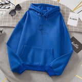 NUKTY Oversized Rose Flower Printed Hoodies Sweatshirts Women Long Sleeve Autumn Winter Warm Pullovers Pockets Plus Velvet Sweatshirt