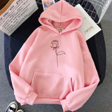 NUKTY Oversized Rose Flower Printed Hoodies Sweatshirts Women Long Sleeve Autumn Winter Warm Pullovers Pockets Plus Velvet Sweatshirt