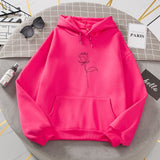 NUKTY Oversized Rose Flower Printed Hoodies Sweatshirts Women Long Sleeve Autumn Winter Warm Pullovers Pockets Plus Velvet Sweatshirt