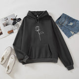 NUKTY Oversized Rose Flower Printed Hoodies Sweatshirts Women Long Sleeve Autumn Winter Warm Pullovers Pockets Plus Velvet Sweatshirt