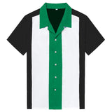 Men Shirt Short Sleeve Summer Rockabilly Bowling Cotton Casual Shirts Men Vintage Shirt Printed Splicing Camisa Masculina S-3XL