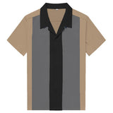 Men Shirt Short Sleeve Summer Rockabilly Bowling Cotton Casual Shirts Men Vintage Shirt Printed Splicing Camisa Masculina S-3XL