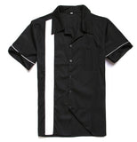 Men Shirt Short Sleeve Summer Rockabilly Bowling Cotton Casual Shirts Men Vintage Shirt Printed Splicing Camisa Masculina S-3XL