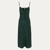 Foridol Strap Sleeveless Print Boho Summer Dress Long Women Green Floral Yellow Dresses Sundress Vintage French Style Dress