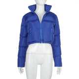 Sisterlinda Faux PU Leather Y2K Bubble Puffer Winter Warm Jacket Women Coats Long Sleeve Outerwear Zipper Casual Slim
