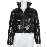 Sisterlinda Faux PU Leather Y2K Bubble Puffer Winter Warm Jacket Women Coats Long Sleeve Outerwear Zipper Casual Slim