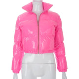 Sisterlinda Faux PU Leather Y2K Bubble Puffer Winter Warm Jacket Women Coats Long Sleeve Outerwear Zipper Casual Slim