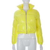 Sisterlinda Faux PU Leather Y2K Bubble Puffer Winter Warm Jacket Women Coats Long Sleeve Outerwear Zipper Casual Slim