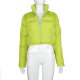 Sisterlinda Faux PU Leather Y2K Bubble Puffer Winter Warm Jacket Women Coats Long Sleeve Outerwear Zipper Casual Slim