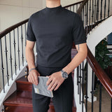 Nukty 7Colors Men T-Shirts Fashion Autumn Winter Short Sleeve T Shirts Men Slim Fit All Match Soft Velvet Turtleneck Plus Size
