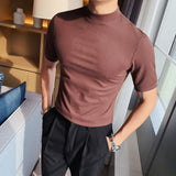 Nukty 7Colors Men T-Shirts Fashion Autumn Winter Short Sleeve T Shirts Men Slim Fit All Match Soft Velvet Turtleneck Plus Size