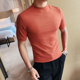 Nukty 7Colors Men T-Shirts Fashion Autumn Winter Short Sleeve T Shirts Men Slim Fit All Match Soft Velvet Turtleneck Plus Size
