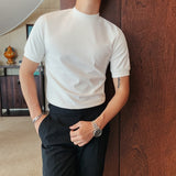 Nukty 7Colors Men T-Shirts Fashion Autumn Winter Short Sleeve T Shirts Men Slim Fit All Match Soft Velvet Turtleneck Plus Size