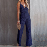 Elegant Office Lady Jumpsuit Sexy Crochet Lace Embroidery Spring Playsuit Women Summer Sleeveless Strap Party Jumpsuits Overalls