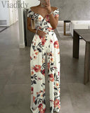 Women's Studded Hollow Ruched Wide Leg Jumpsuit Elegant O-Neck Sleeveless Floral Print Romper Pants Office Lady Casual Wear