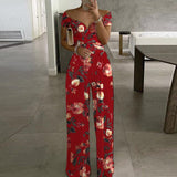 Summer Fashion Overalls Playsuit XL Women Elegant Floral Print Wide Leg Jumpsuit Casual Short Sleeve Romper Bodysuit Office Lady