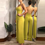Nukty Sling Backless Slim Waist Women Jumpsuits Sleeveless Wide Leg Pant Solid Elegant Female Jumpsuit Summer Party Lady Rompers
