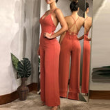 Nukty Sling Backless Slim Waist Women Jumpsuits Sleeveless Wide Leg Pant Solid Elegant Female Jumpsuit Summer Party Lady Rompers