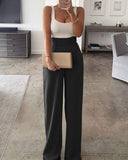 Nukty Summer Women Spaghetti Strap Patchwork Jumpsuit Elegant Sleeveless Tank Long Pants Office Lady Casual Overalls
