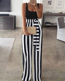 Nukty Summer Women Spaghetti Strap Patchwork Jumpsuit Elegant Sleeveless Tank Long Pants Office Lady Casual Overalls