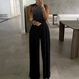 Women Sexy Hollow Out Sleeveless Solid Jumpsuit Summer Elegant Embroidery Lace Loose Beach Overall Office Lady Wide Leg Romper