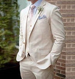 Suit Men Linen Beige Beach Wedding Suits for Men Casual Man Blazer Custom Groom Tuxedo Jacket Pants Set Mens Suits 3 Pieces